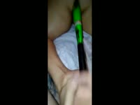 Wild baseball bat insertion video captured by boyfriend while he thrusts the object into her cunt